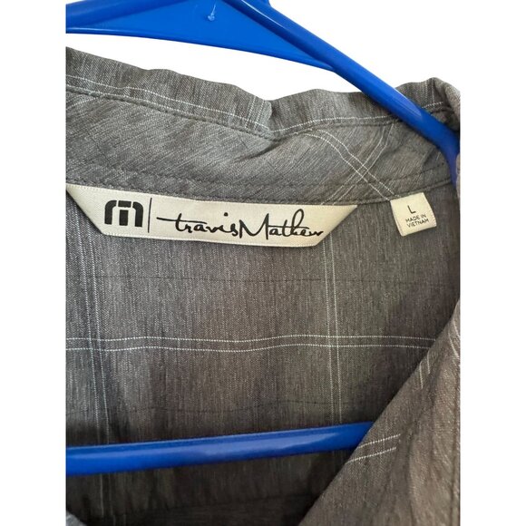 Travis Mathew Button-Up Mens Large Cotton Polyester Gray Checkered Short Sleeve - Picture 3 of 5